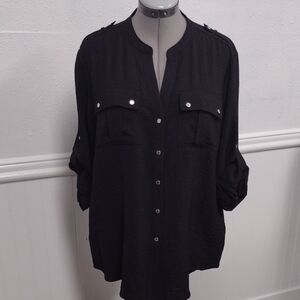 Calvin Klein Black Button-Down Shirt Long Sleeve/ Three-Quarter Convertible